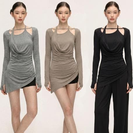 annaaneae 라이 경기 서울 행침 목 흔들다 칼라 여성 드레스 순수한 욕망 바람 펌프 Pleat 몸매 가꾸기 불규칙 타이트 스커트 미니 스커트 상세 이미지 1