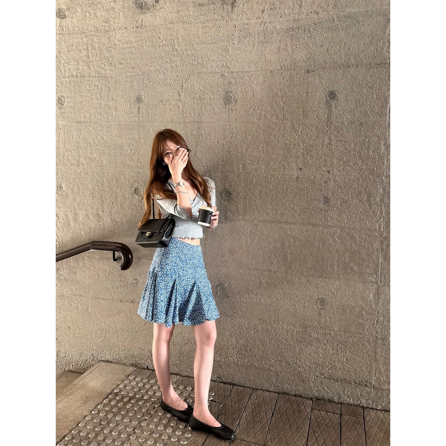 yookson 여름 섬 꽃 정보 소녀 가벼움 센스 레이스 쉬폰 스커트 꽃무늬 A라인 스커트 중간 스커트 슬림해 보이는 반신 스커트 이미지 2
