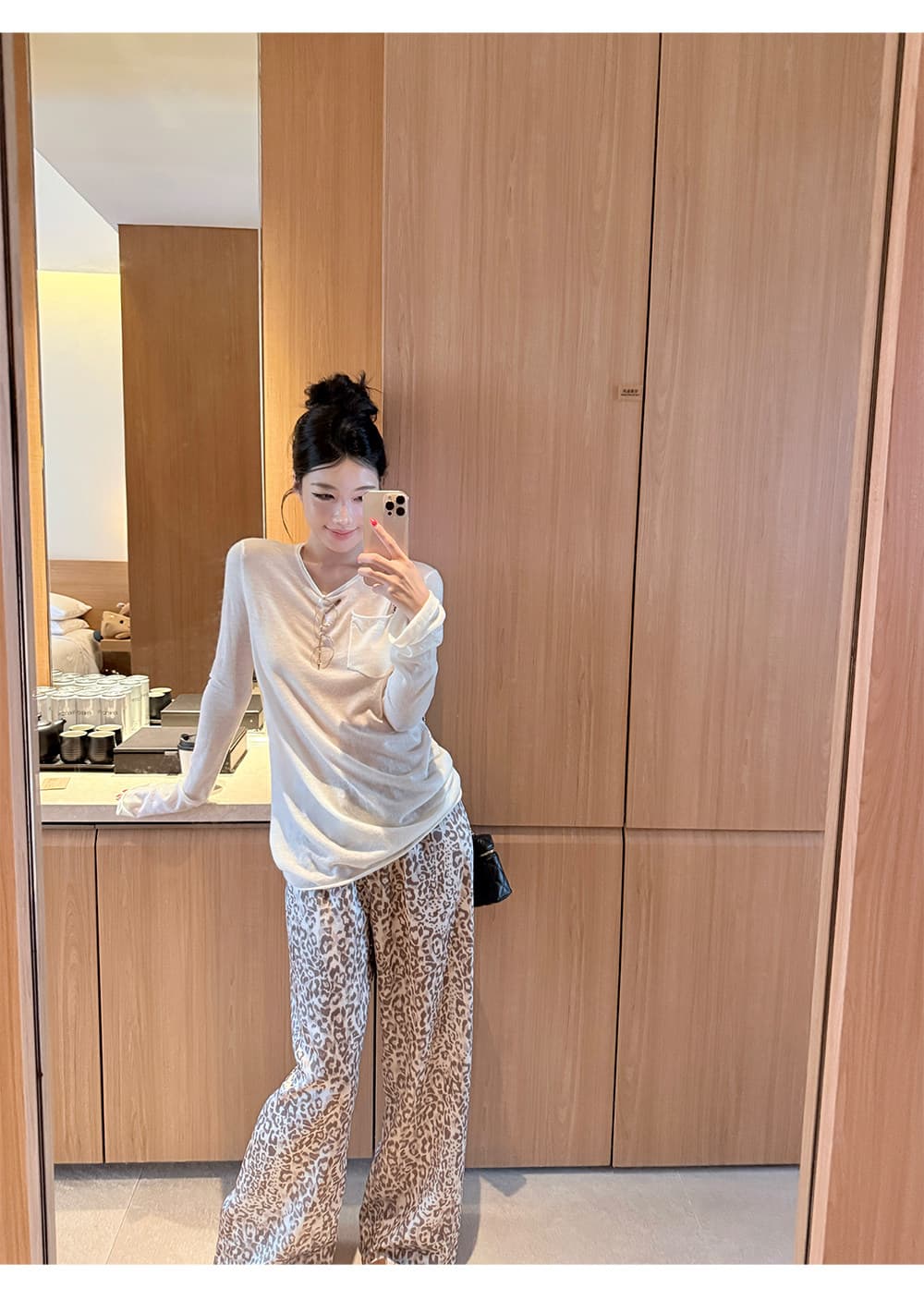 laareetoo gala 레오파드 무늬 바지 여성 루즈핏 슬림해 보이는 스트레이트 캐주얼 바지 여름 다용도 넓은 다리 바닥 청소 바지 상세 이미지 6