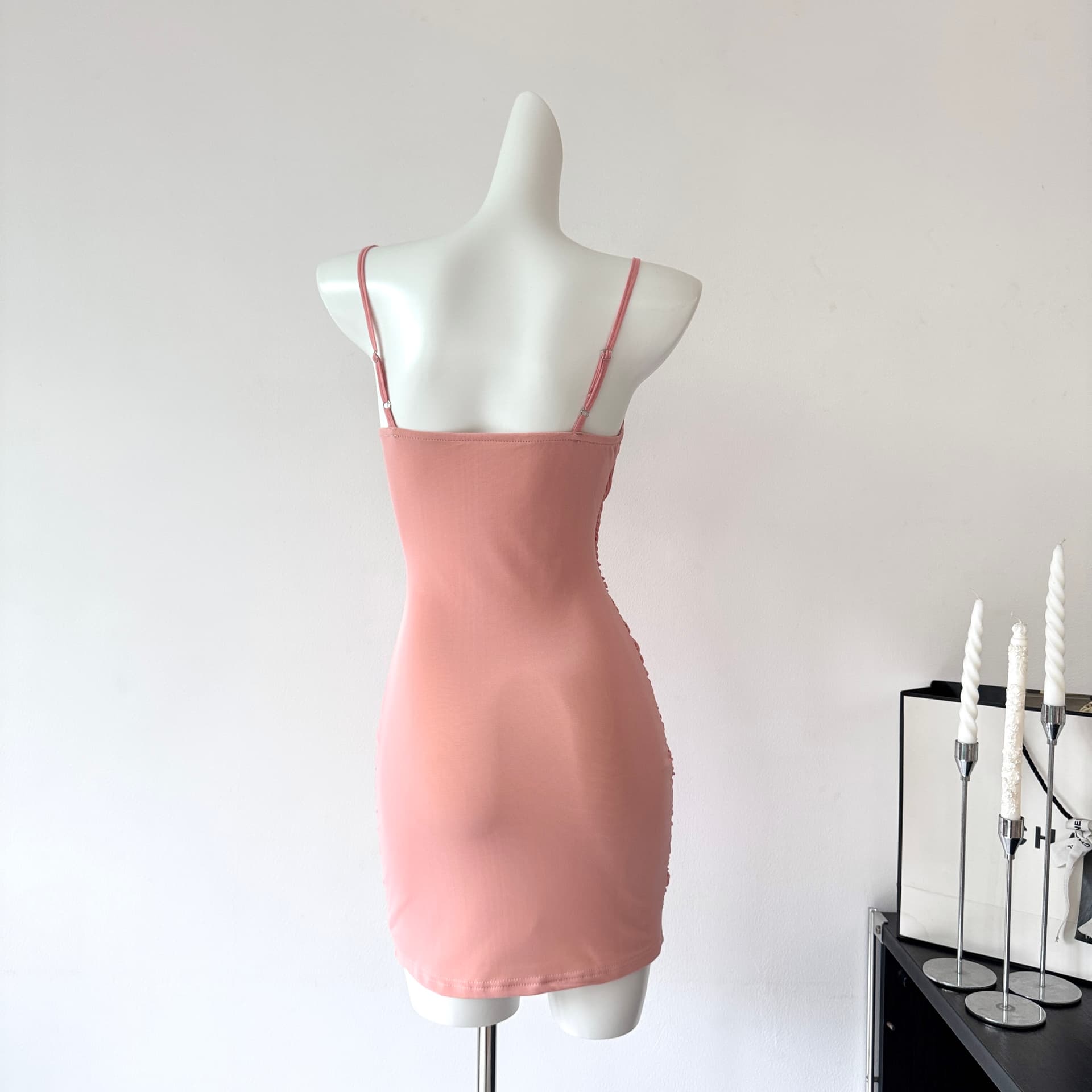 farte shop 라스베리 과일 랭 남 고기 핑크색 레이스 흔들다 칼라 슬립 여성 드레스 봄 여름 타이트 스커트 상세 이미지 4