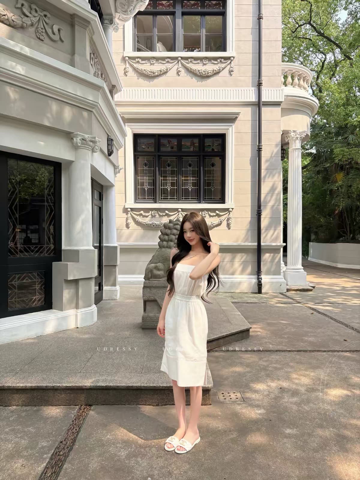 udressy 직접 만든 소녀 오래된 돈 주간 실크 아마 휴가 슬립 드레스 이미지 4