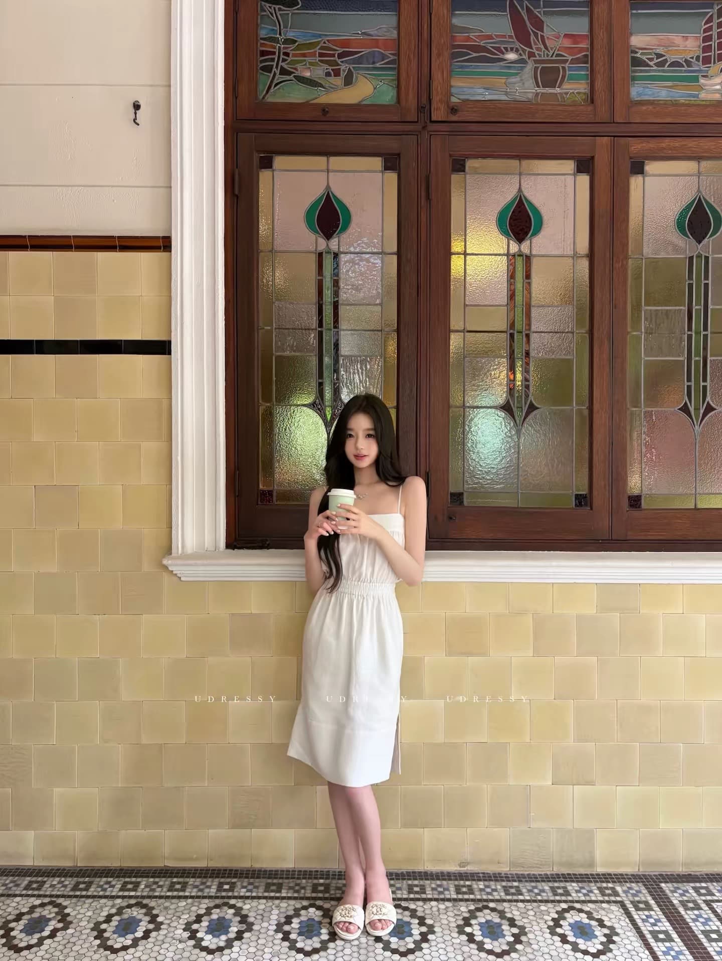 udressy 직접 만든 소녀 오래된 돈 주간 실크 아마 휴가 슬립 드레스 상세 이미지 1