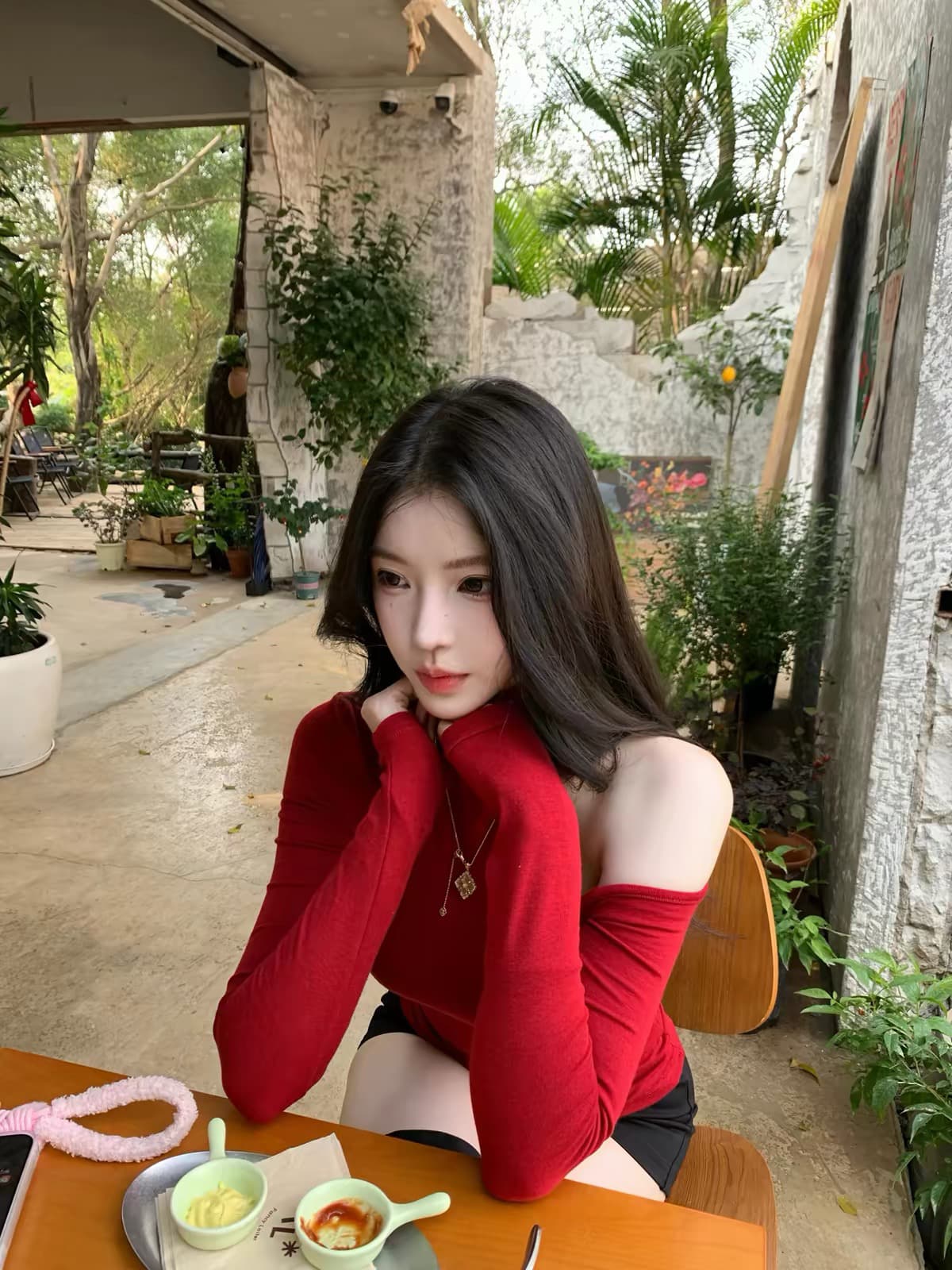 farte shop 술에 취한 달콤한 딸기 양모 터틀넥 빨간색 티셔츠 여성 가을 겨울 오프숄더 허리 수축 기본 셔츠 이미지 4