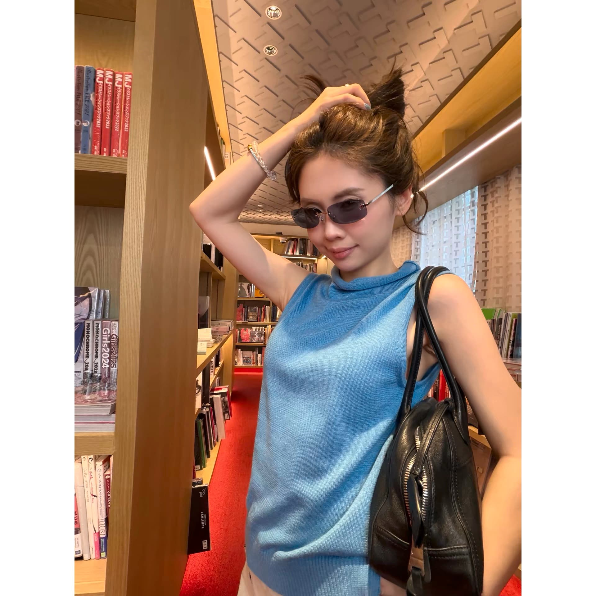 황색 오직 오직 zzpalette 풀다 느슨함 반하이넥 느슨함 센스 미니멀리즘 민소매 볼륨 측면 조끼 상세 이미지 1