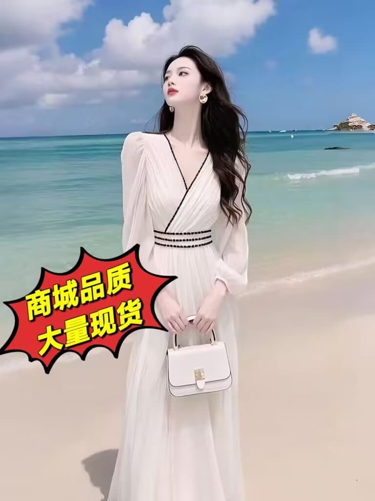 작은 샤넬 스타일 화이트 쉬폰 드레스 2026 이른 봄 해변가 휴가 바람 프랑스식 슈퍼 요정 요정 허리 수축 길다 치마