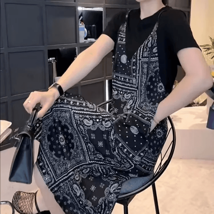 경관 그림 고급 센스 품격 프랑스식 드레스 2026 여름 새로운 느긋한 바람 루즈핏 페이크 레이어드 꽃무늬 치마 이미지 3