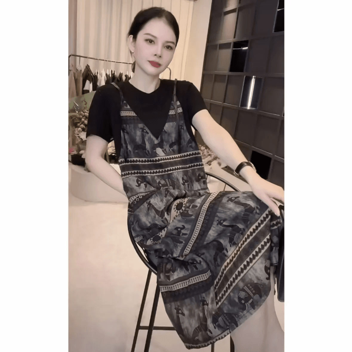 경관 그림 고급 센스 품격 프랑스식 드레스 2026 여름 새로운 느긋한 바람 루즈핏 페이크 레이어드 꽃무늬 치마 이미지 4