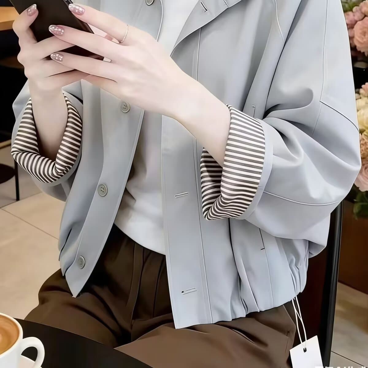 폴로 칼라 단색 허리 재킷 짧은 외투 한국 스타일 chic 캐주얼 빅 사이즈 여성 의류 이미지 3