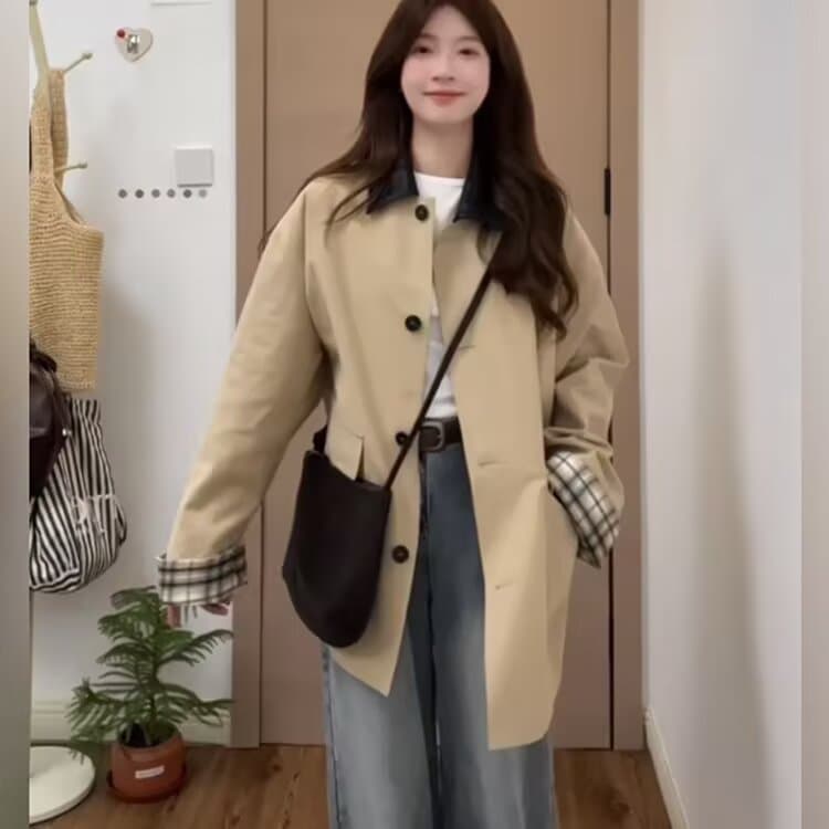 한 부서 바람막이 여성 코트 2026 봄 가을 새로운 작은 키 열린 봄 캐주얼 그는 벤 바람 고급 센스 일본식 상세 이미지 1