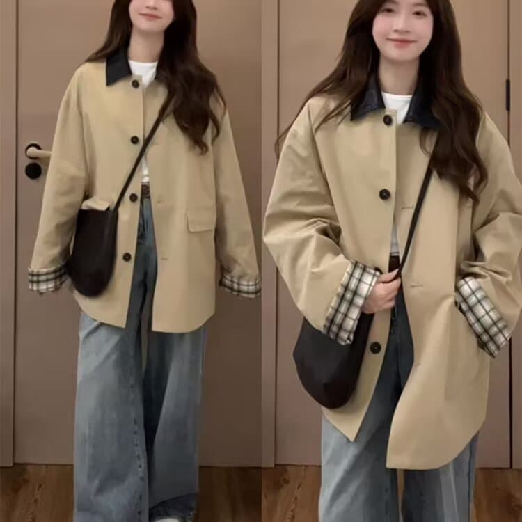 한 부서 바람막이 여성 코트 2026 봄 가을 새로운 작은 키 열린 봄 캐주얼 그는 벤 바람 고급 센스 일본식 상세 이미지 2