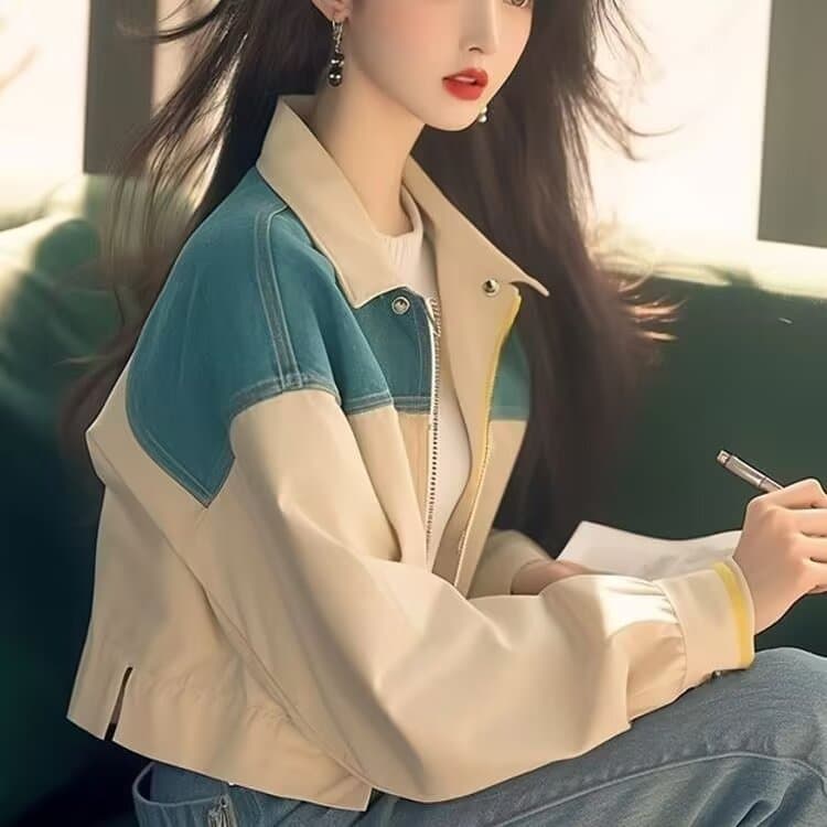 가을 2026 새로운 폭발 패션 외국 가스 한 부서 착용 가져 가라. 고급 센스 화이트 패치워크 폴로 칼라 긴팔 여성 코트 상세 이미지 5