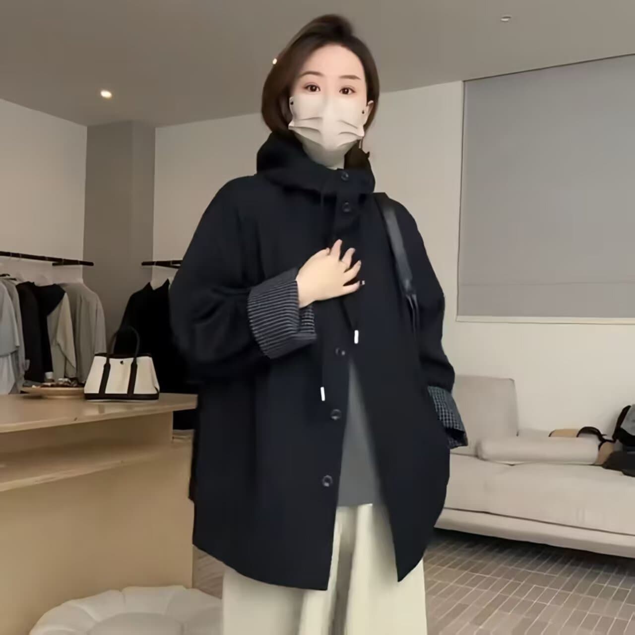 고급 배색 바람막이 2026 재킷 봄 가을 밖으로 조각 루즈핏 영국식 새로운 코트 슬림해 보이는 중간 길이 여성 코트 상세 이미지 1