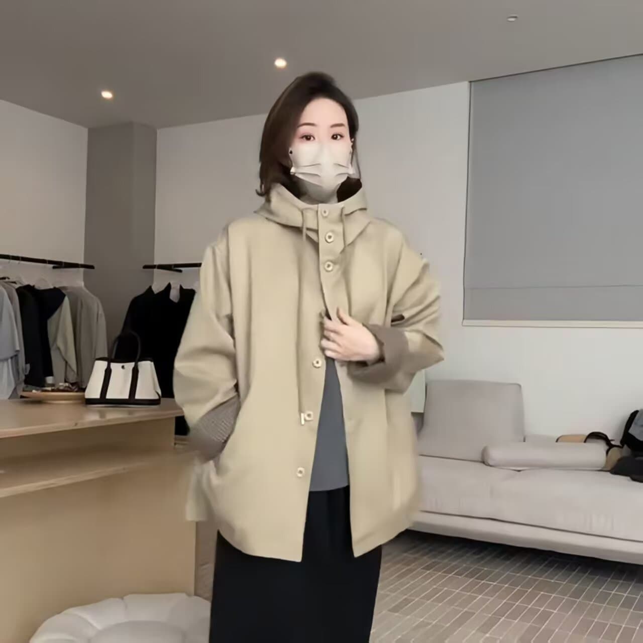 고급 배색 바람막이 2026 재킷 봄 가을 밖으로 조각 루즈핏 영국식 새로운 코트 슬림해 보이는 중간 길이 여성 코트 상세 이미지 6