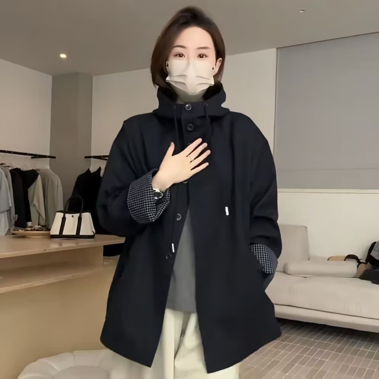 고급 배색 바람막이 2026 재킷 봄 가을 밖으로 조각 루즈핏 영국식 새로운 코트 슬림해 보이는 중간 길이 여성 코트 상세 이미지 7
