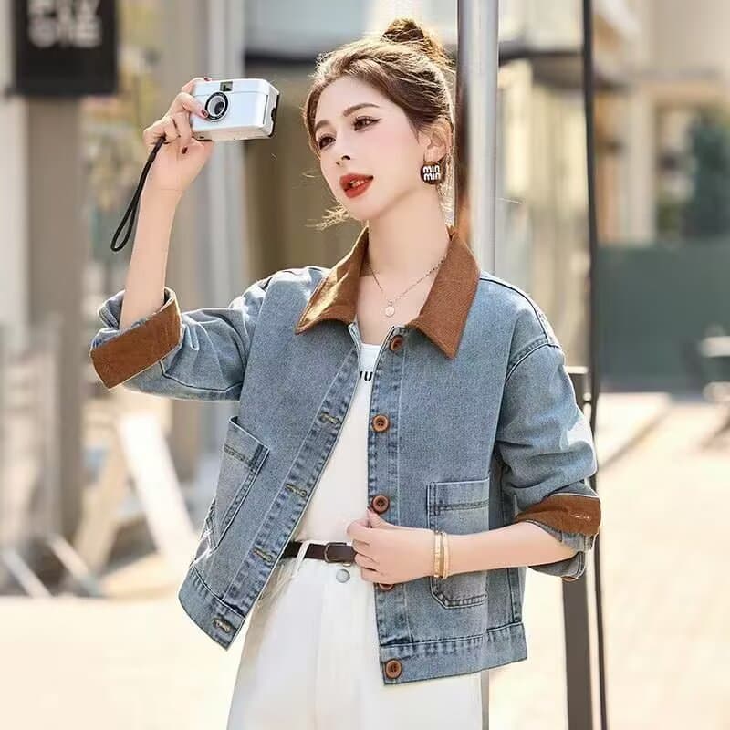 항구 바람 레트로 배색 데님 재킷 쇼트 스타일 패치워크 2026 봄 가을 새로운 작은 키 외국 가스 재킷 맨위 트렌디 이미지 3