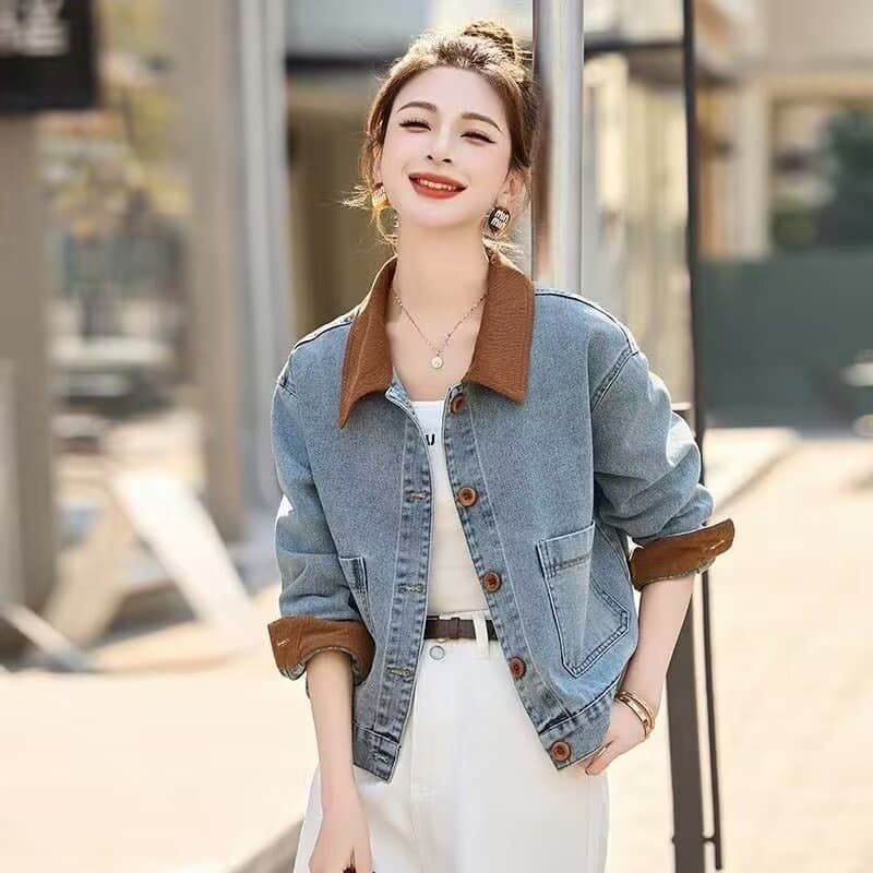 항구 바람 레트로 배색 데님 재킷 쇼트 스타일 패치워크 2026 봄 가을 새로운 작은 키 외국 가스 재킷 맨위 트렌디 상세 이미지 4