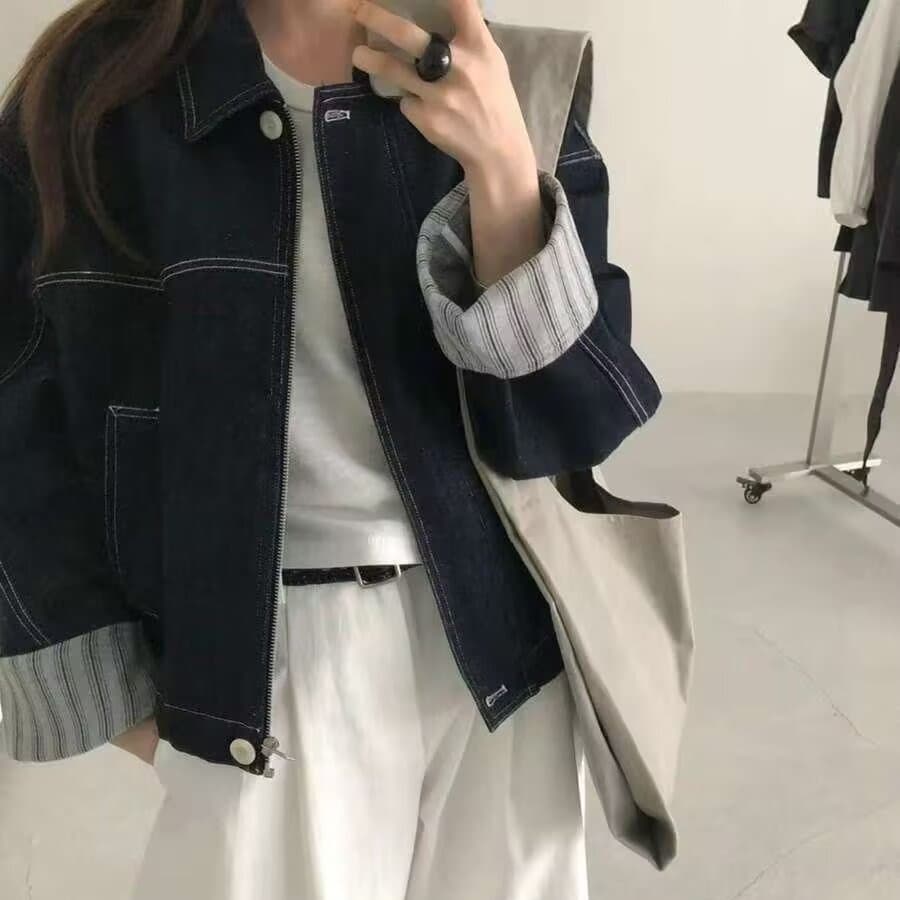 oversize 데님 짧은 여성 코트 봄 가을 2026 새로운 이른 가을 얇은 코트 자이언트 잘 생긴 ~ 중 쇼트 스타일 재킷 이미지 3