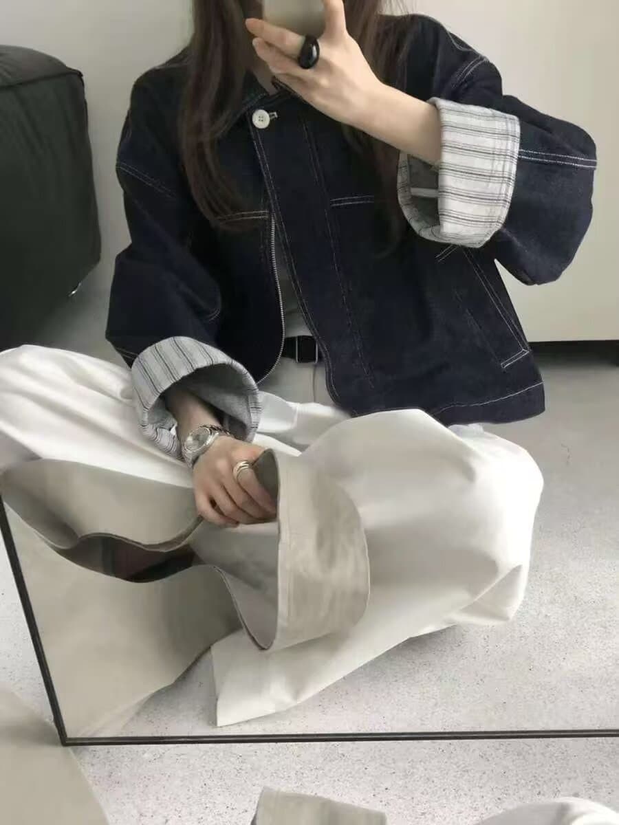 oversize 데님 짧은 여성 코트 봄 가을 2026 새로운 이른 가을 얇은 코트 자이언트 잘 생긴 ~ 중 쇼트 스타일 재킷 상세 이미지 1