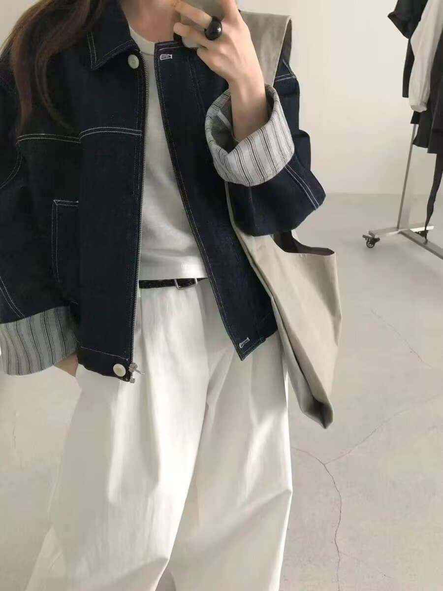 oversize 데님 짧은 여성 코트 봄 가을 2026 새로운 이른 가을 얇은 코트 자이언트 잘 생긴 ~ 중 쇼트 스타일 재킷 상세 이미지 2