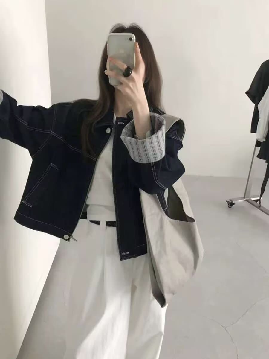 oversize 데님 짧은 여성 코트 봄 가을 2026 새로운 이른 가을 얇은 코트 자이언트 잘 생긴 ~ 중 쇼트 스타일 재킷 상세 이미지 3
