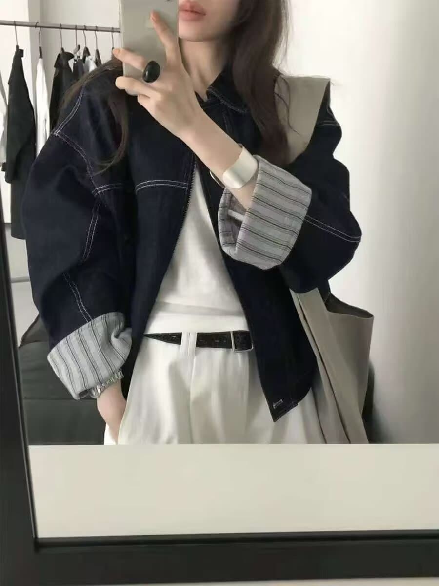 oversize 데님 짧은 여성 코트 봄 가을 2026 새로운 이른 가을 얇은 코트 자이언트 잘 생긴 ~ 중 쇼트 스타일 재킷 상세 이미지 4