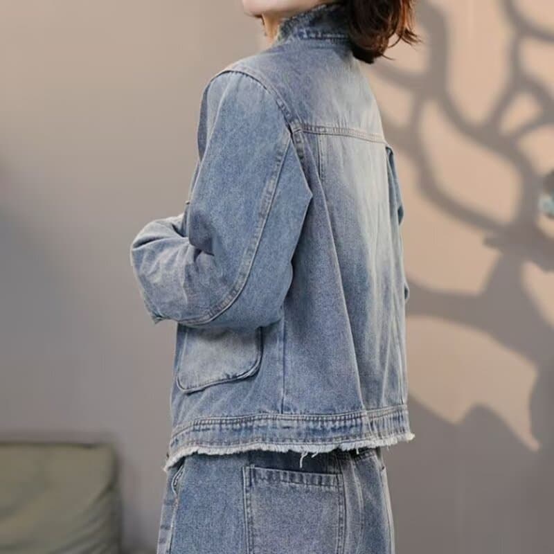 항구 바람 레트로 워싱 거친 가장자리 데님 여성 코트 봄 가을 새로운 한 부서 고급 센스 루즈핏 슬림해 보이는 맨위 재킷 이미지 5