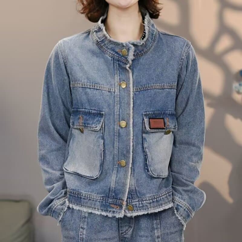 항구 바람 레트로 워싱 거친 가장자리 데님 여성 코트 봄 가을 새로운 한 부서 고급 센스 루즈핏 슬림해 보이는 맨위 재킷 이미지 4