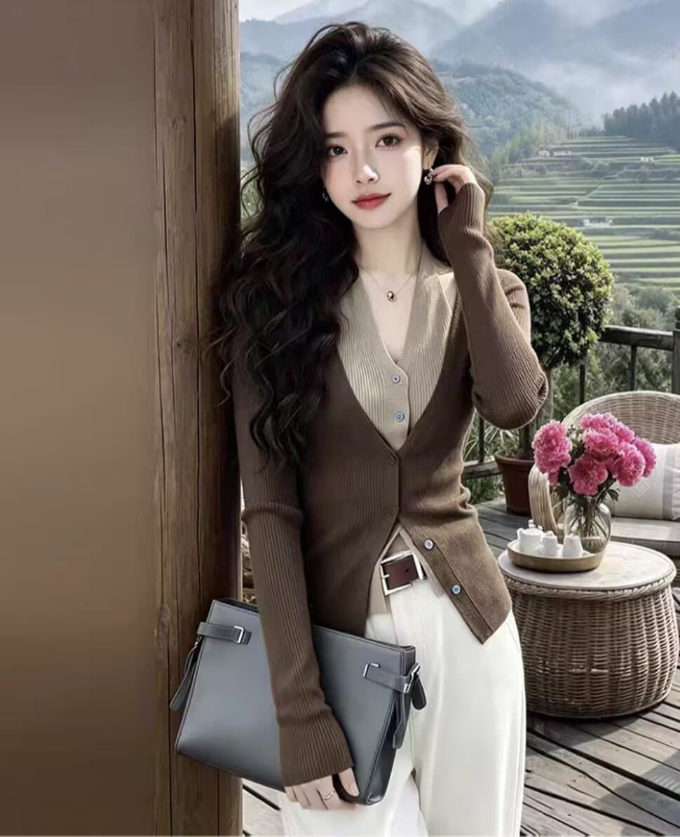 패션 한국 스타일 페이크 레이어드 반팔 티셔츠 외국 가스 여름 얇고 가벼운 패션 배색 패치워크 슬림해 보이는 작은 대중 니트 스웨터 이미지 3