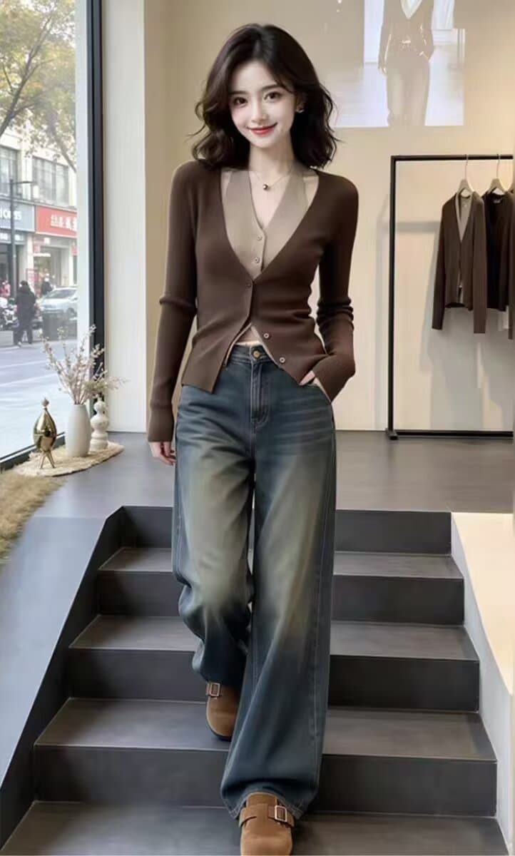 패션 한국 스타일 페이크 레이어드 반팔 티셔츠 외국 가스 여름 얇고 가벼운 패션 배색 패치워크 슬림해 보이는 작은 대중 니트 스웨터 상세 이미지 3