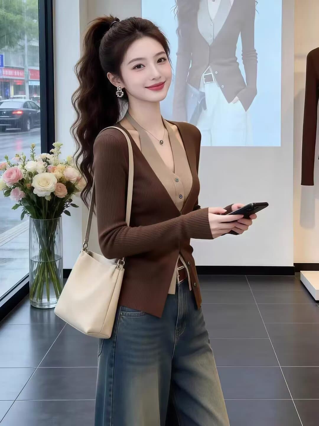 패션 한국 스타일 페이크 레이어드 반팔 티셔츠 외국 가스 여름 얇고 가벼운 패션 배색 패치워크 슬림해 보이는 작은 대중 니트 스웨터 상세 이미지 4