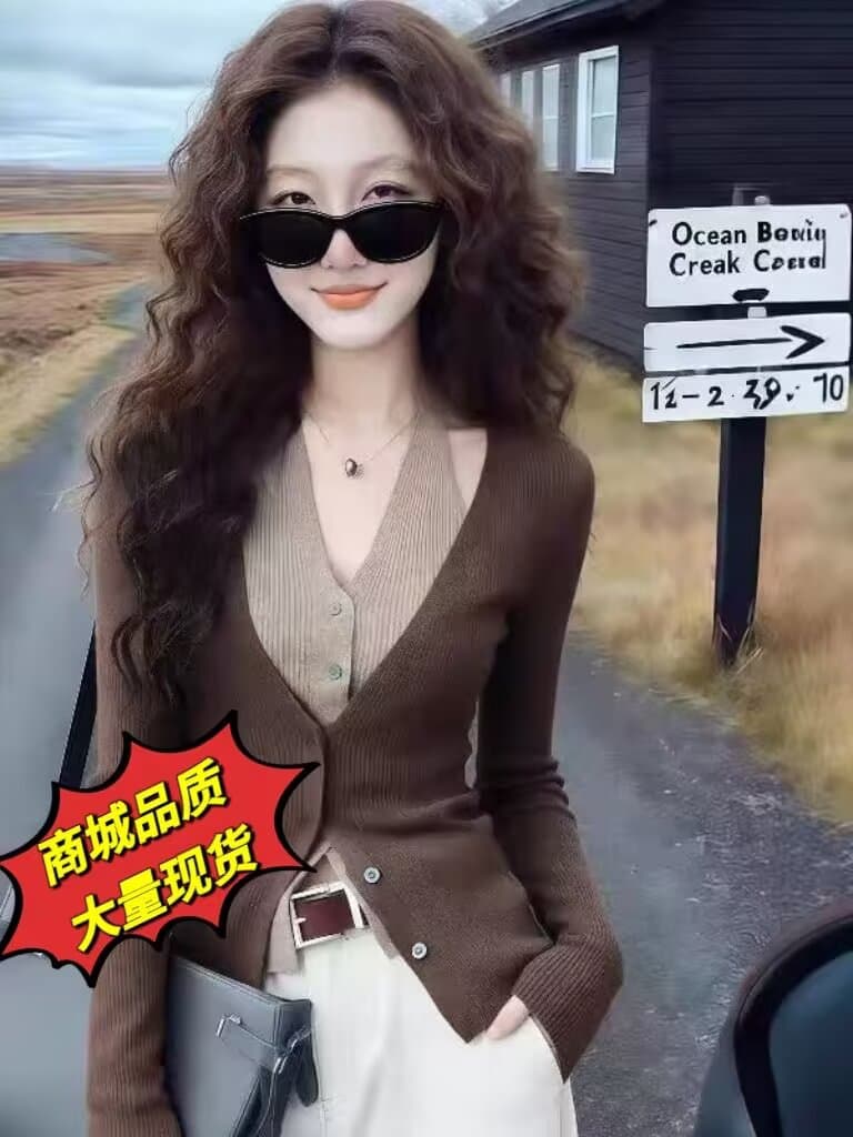 패션 한국 스타일 페이크 레이어드 반팔 티셔츠 외국 가스 여름 얇고 가벼운 패션 배색 패치워크 슬림해 보이는 작은 대중 니트 스웨터
