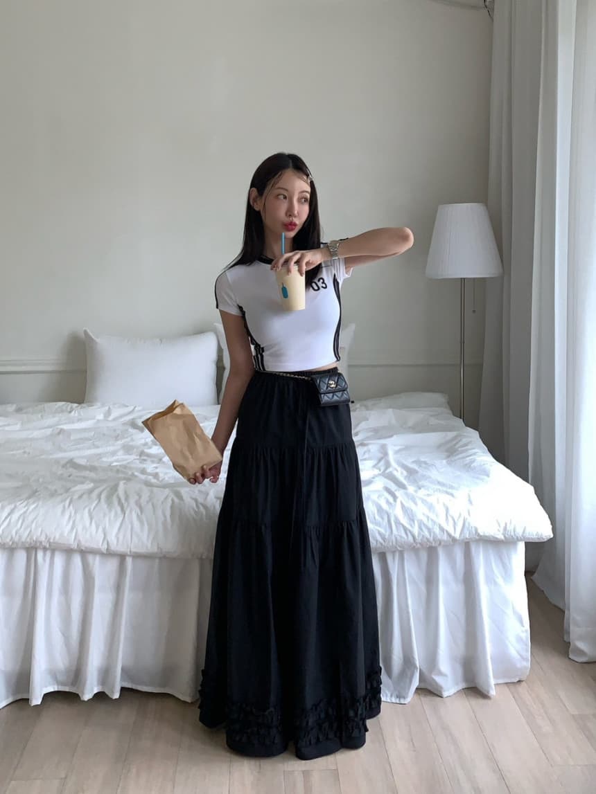 크기 있음 업데이트 한국 chic 프랑스식 프릴 대 치마 반신 스커트 여성 상세 이미지 8