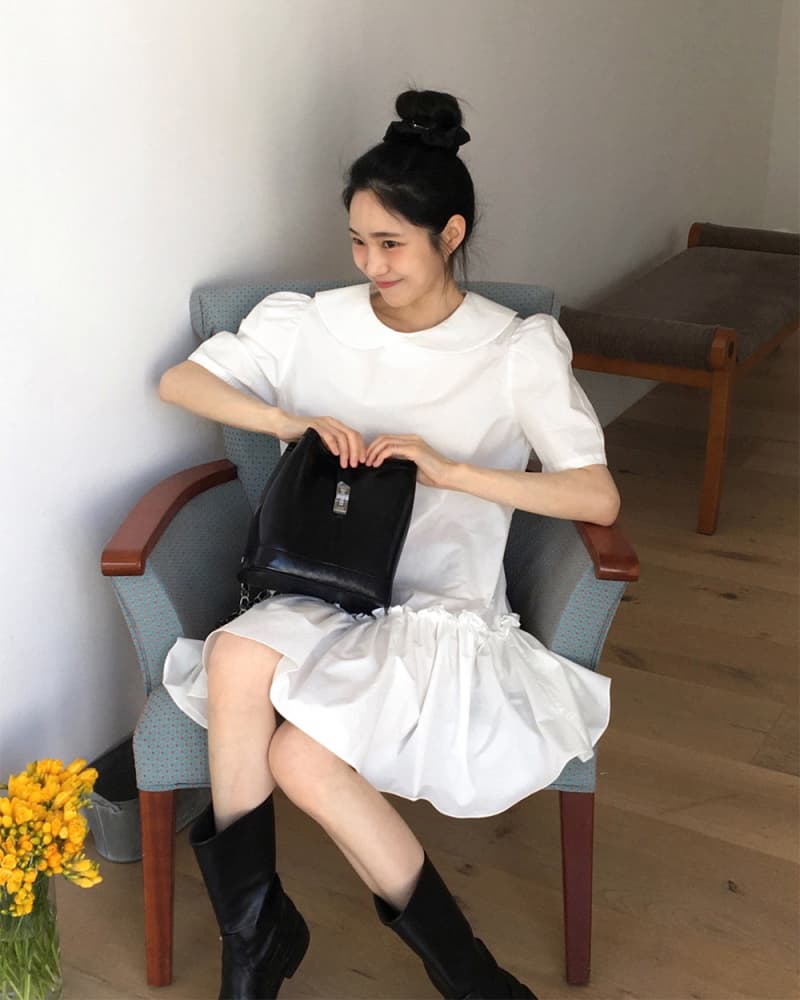 크기 있음 업데이트 한국 chic 작은 대중 연령 감소 펌프 Pleat 인형 섹션 드레스 상세 이미지 3