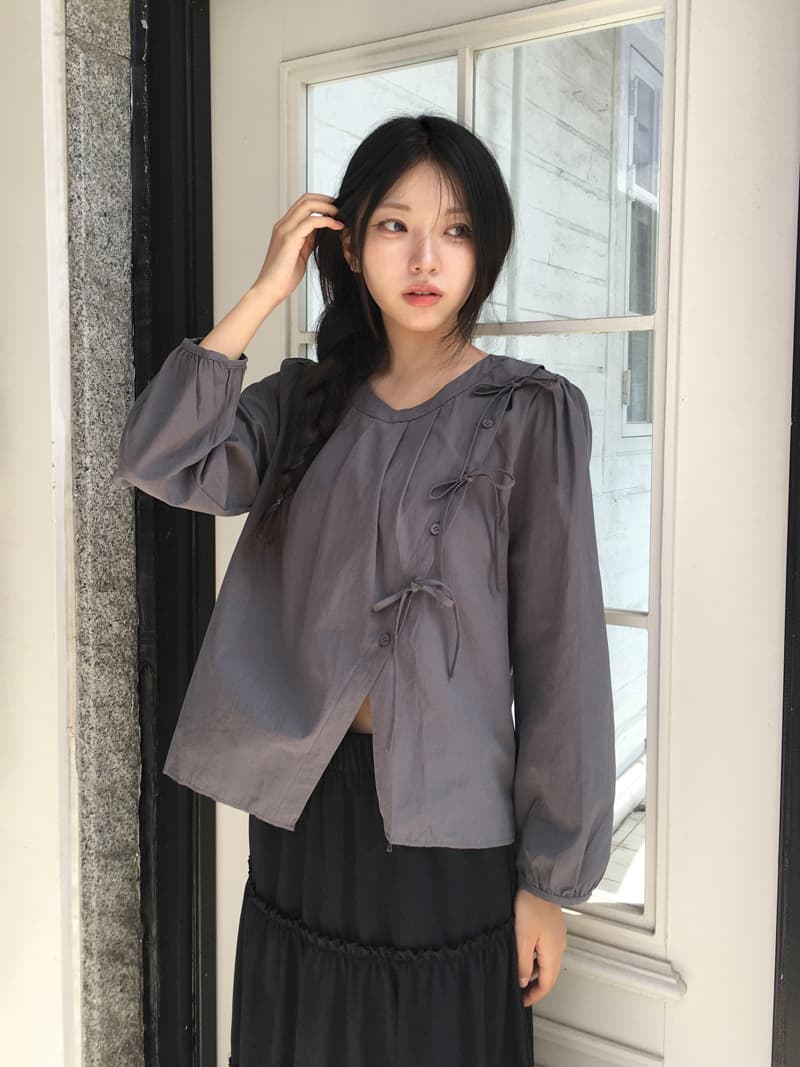 크기 있음 업데이트 한국 chic 출퇴근 연령 감소 라운드 넥 불규칙 레이스업 나비 매듭 셔츠 맨위 상세 이미지 3