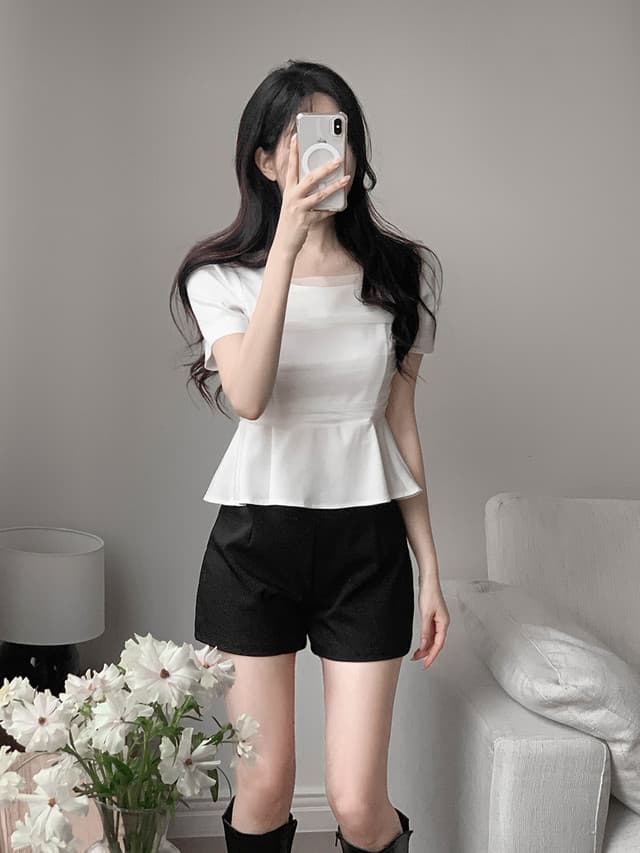 크기 있음 업데이트 한국 chic 프랑스식 망사 패치워크 광장 칼라 거품 소매 맨위 상세 이미지 7