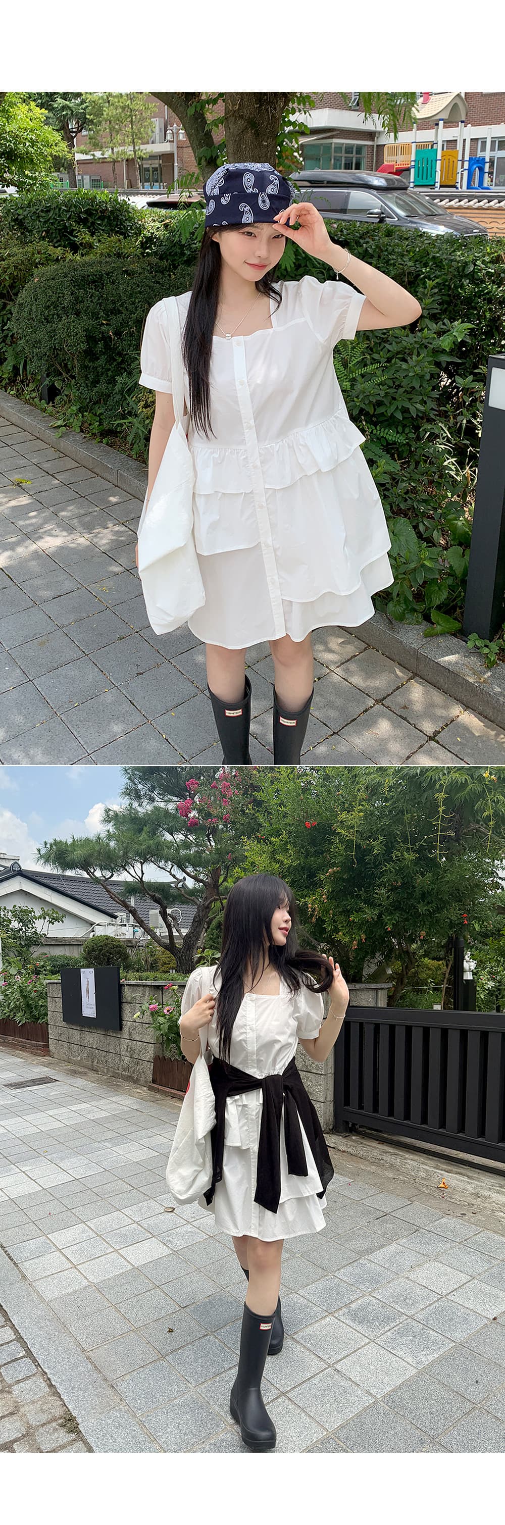 크기 있음 업데이트 한국 chic 작은 대중 라운드 넥 디자인 센스 불규칙 셔츠 드레스 상세 이미지 3