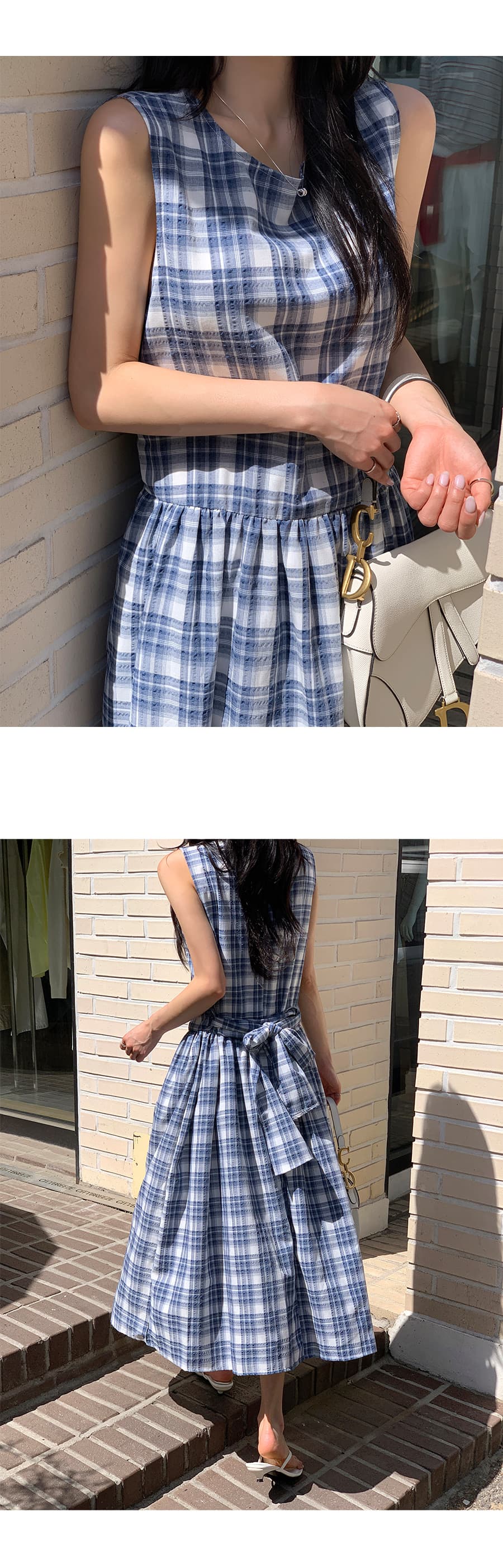 크기 있음 업데이트 한국 chic 프랑스식 클래식 레트로 라운드 넥 레이스업 조끼 대 치마 드레스 상세 이미지 7