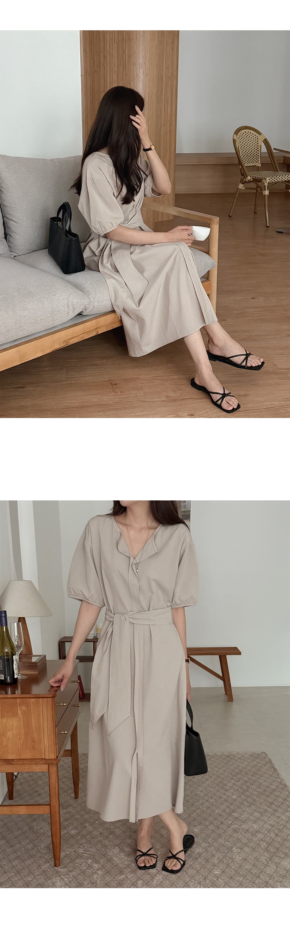 크기 있음 업데이트 한국 chic 느긋한 바람 루즈핏 레이스업 드레스 상세 이미지 3