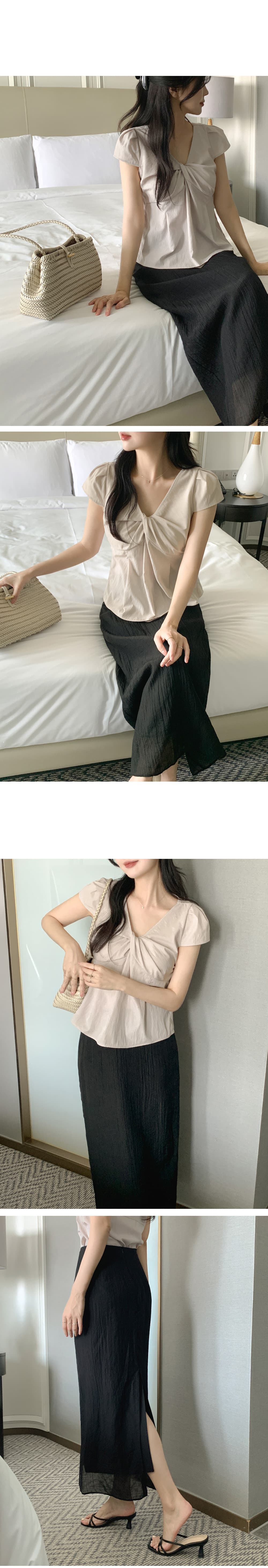 크기 있음 업데이트 한국 chic 프랑스식 디자인 센스 비틀림 V넥 맨위 상세 이미지 6