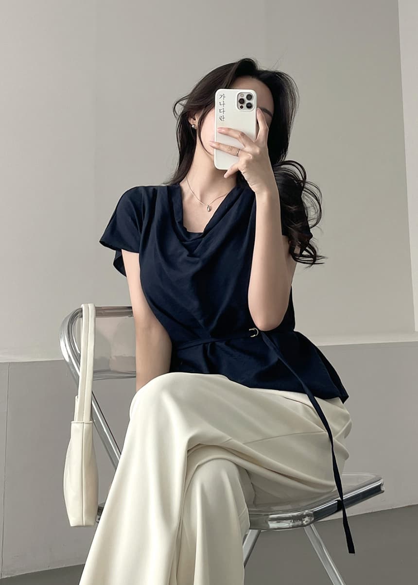 크기 있음 업데이트 한국 chic 프랑스식 숨기기 흔들다 칼라 디자인 레이스업 슬림해 보이는 출퇴근 품격 V넥 맨위 상세 이미지 1