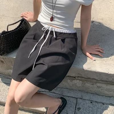 크기 있음 업데이트 한국 chic 작은 대중 배색 다용도 넓은 다리가 짧다. 바지 이미지 2