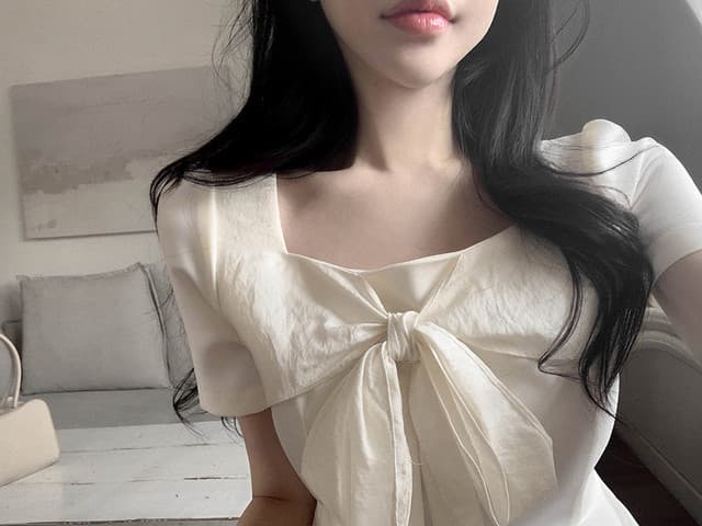 크기 있음 업데이트 한국 chic 광장 칼라 나비 매듭 순수한 욕망 바람 쇼트 스타일 맨위 상세 이미지 5