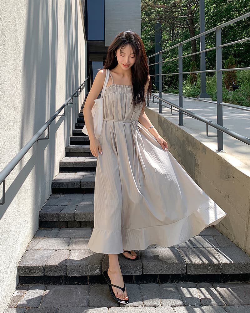 크기 있음 업데이트 한국 chic 프랑스식 루즈핏 대 치마 슬립 드레스 이미지 2