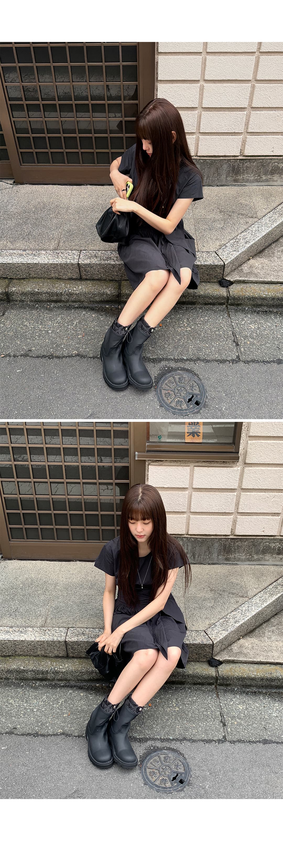 크기 있음 업데이트 한국 chic 여름 라운드 넥 레이스업 허리 수축 슬림해 보이는 드레스 상세 이미지 11
