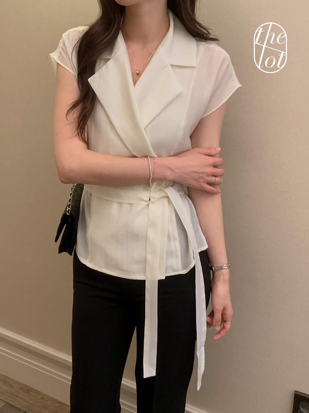 한국 chic 프랑스식 정장 폴로 칼라 Feifei 소매 허리 수축 레이스업 슬림해 보이는 출퇴근 재킷 맨위 상세 이미지 6