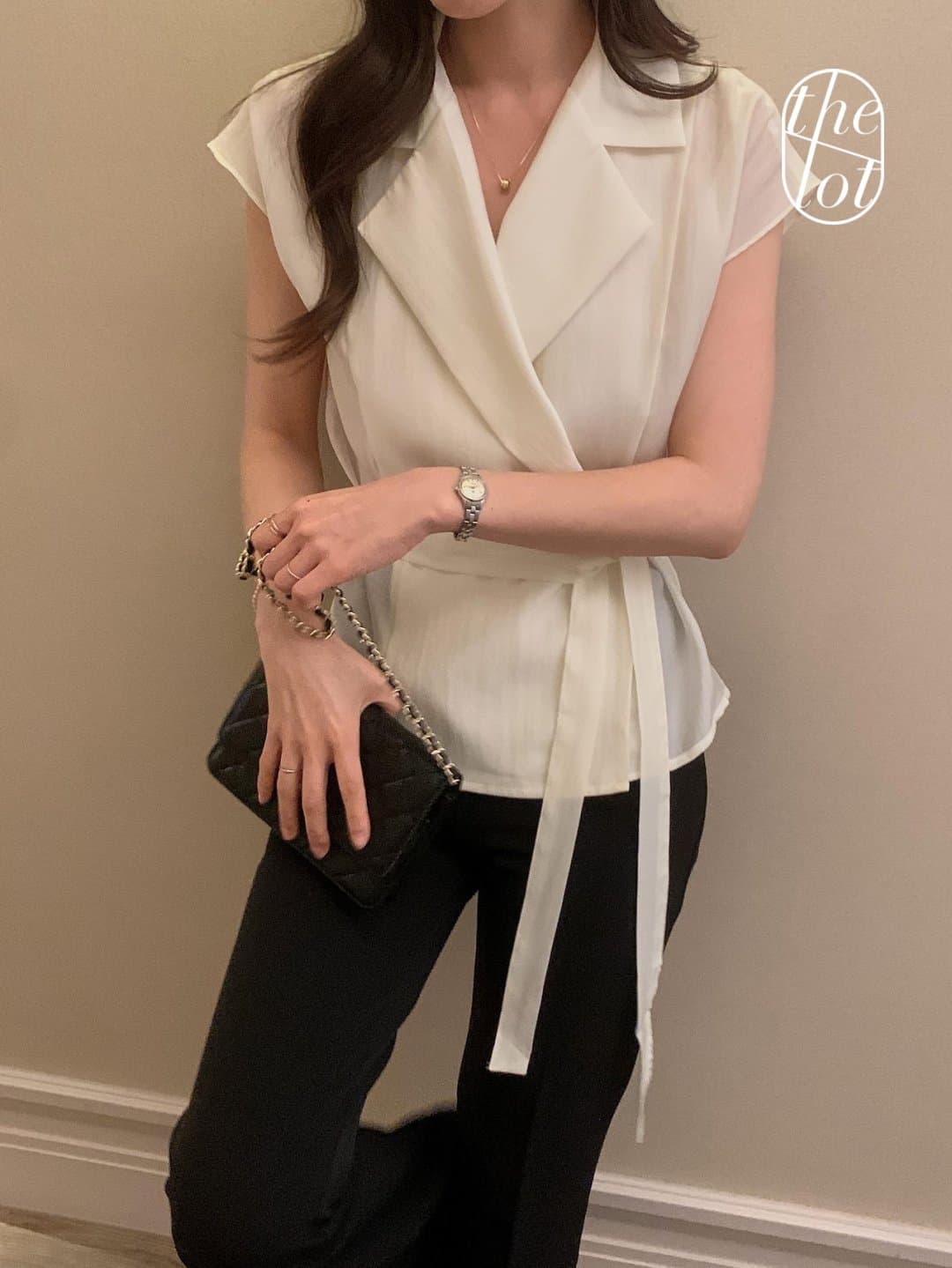 한국 chic 프랑스식 정장 폴로 칼라 Feifei 소매 허리 수축 레이스업 슬림해 보이는 출퇴근 재킷 맨위 상세 이미지 8