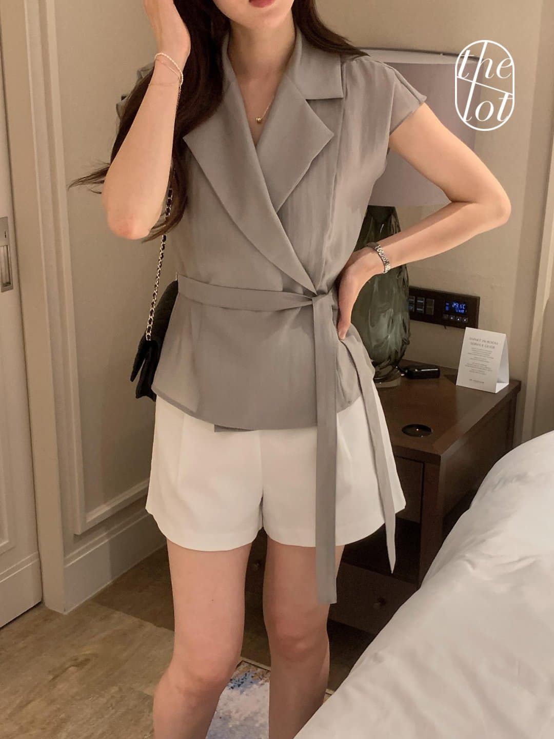 한국 chic 프랑스식 정장 폴로 칼라 Feifei 소매 허리 수축 레이스업 슬림해 보이는 출퇴근 재킷 맨위 상세 이미지 12