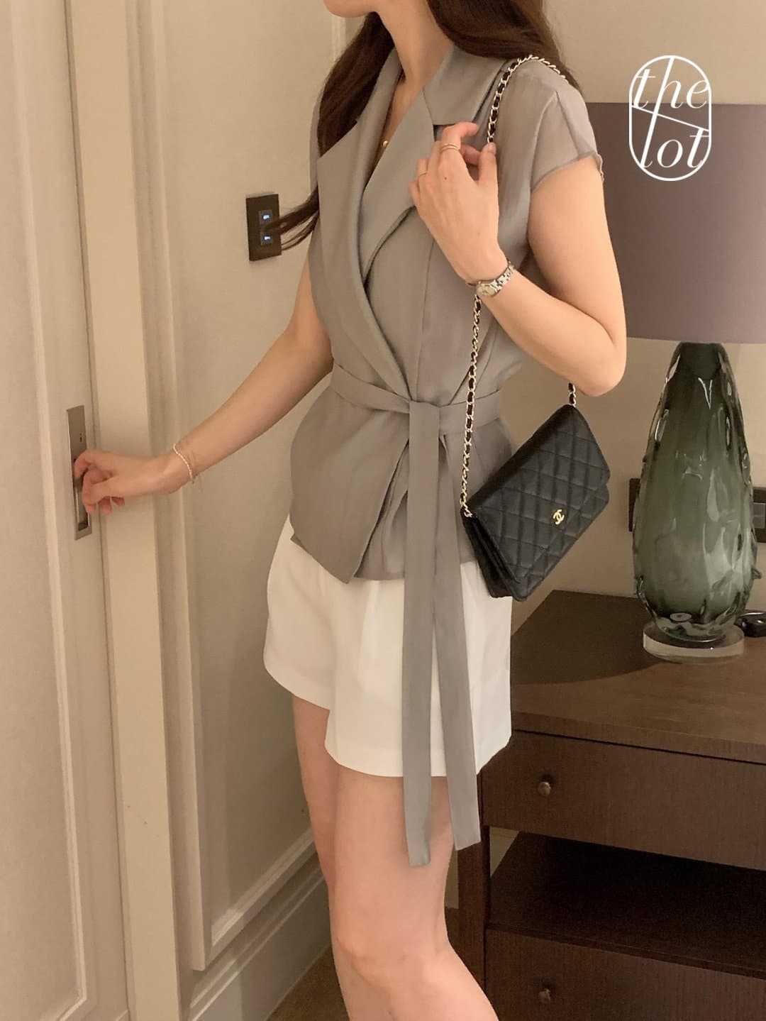 한국 chic 프랑스식 정장 폴로 칼라 Feifei 소매 허리 수축 레이스업 슬림해 보이는 출퇴근 재킷 맨위 상세 이미지 13