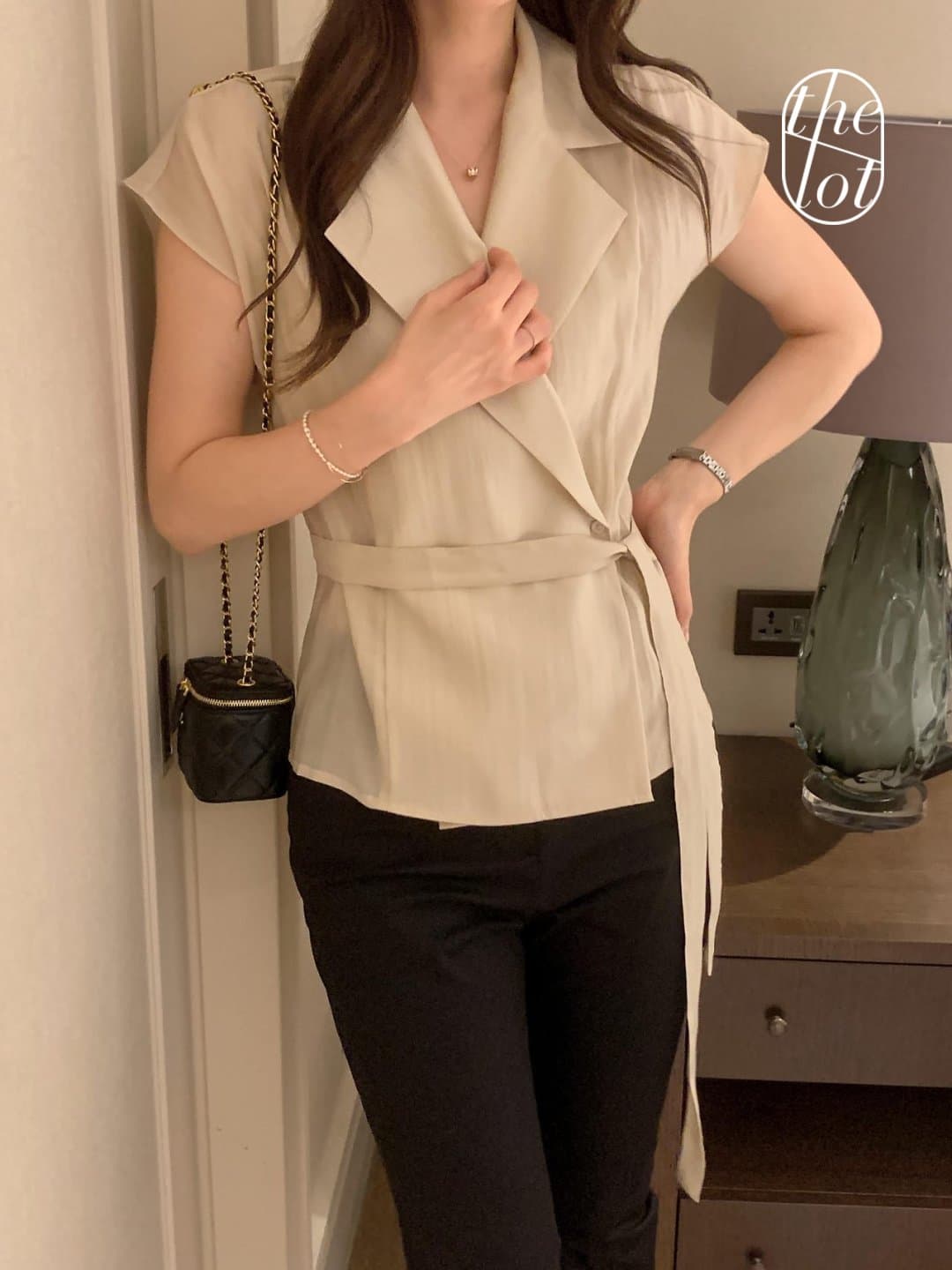 한국 chic 프랑스식 정장 폴로 칼라 Feifei 소매 허리 수축 레이스업 슬림해 보이는 출퇴근 재킷 맨위 상세 이미지 15