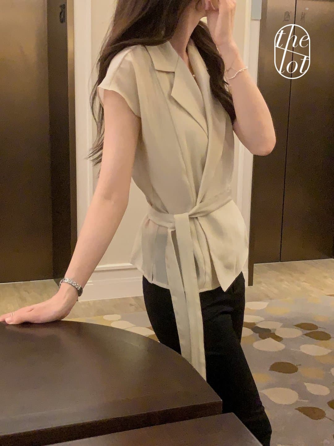 한국 chic 프랑스식 정장 폴로 칼라 Feifei 소매 허리 수축 레이스업 슬림해 보이는 출퇴근 재킷 맨위 상세 이미지 17